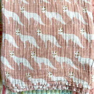 Milkbarn 100% Certified Organic Cotton Muslin Baby Swaddle Pink Fox Print